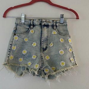 High Waisted Denim Flower Shorts
